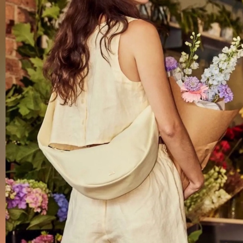 July brand Khaki Cream Tan Beige Sling Back Shoulder Bag Purse